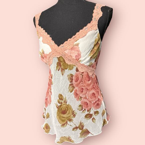 Y2K VTG Babydoll Tank Cami Floral Lace Club Fairycore Coquette Whimsygoth Sheer - Picture 1 of 5